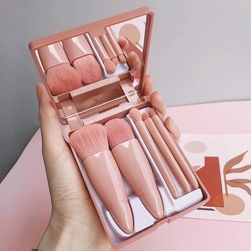 Mini Kit de 5 Pincéis de Maquiagem Portátil Com Espelho