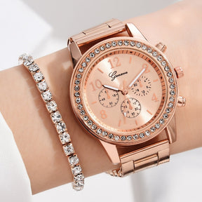 Relógio Feminino de Luxo com 6 peças - Relógio + 5 Acessórios