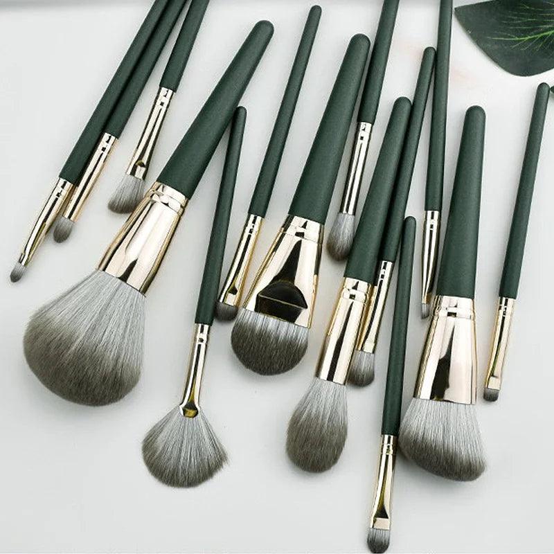 Kit de 14 Pincéis Verde Musgo e Necessaire