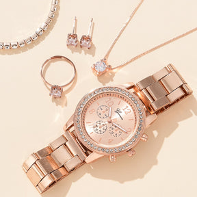 Relógio Feminino de Luxo com 6 peças - Relógio + 5 Acessórios