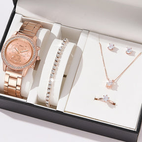 Relógio Feminino de Luxo com 6 peças - Relógio + 5 Acessórios
