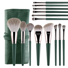 Kit de 14 Pincéis Verde Musgo e Necessaire