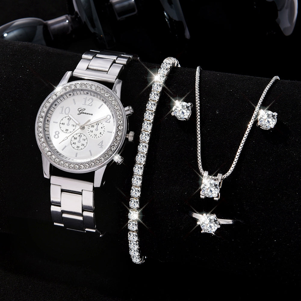 Relógio Feminino de Luxo com 6 peças - Relógio + 5 Acessórios